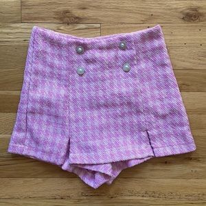 High Waist Pink Houndstooth Short